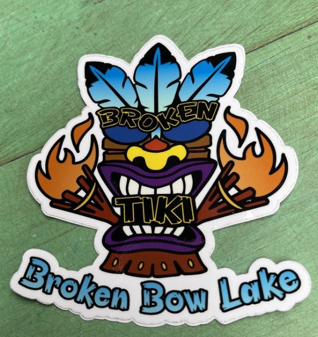 Broken Tiki Boat Tours logo on Broken Bow Lake, Oklahoma.