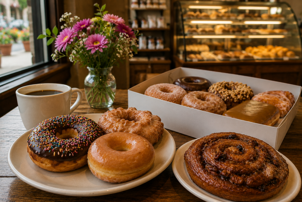 Fresh donuts and pastries at The Donut Friar in Gatlinburg, Tennessee.