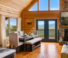 Open-concept kitchen and living area inside Bear Ridge Escape