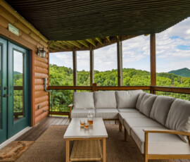 Outdoor living area overlooking the Smoky Mountains at Bear Ridge Escape