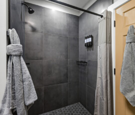 Tiled walk-in shower at Bear Ridge Escape