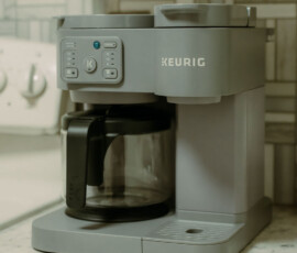 Keurig coffee maker available for guests in the kitchen at After the Trail Gatlinburg cabin.